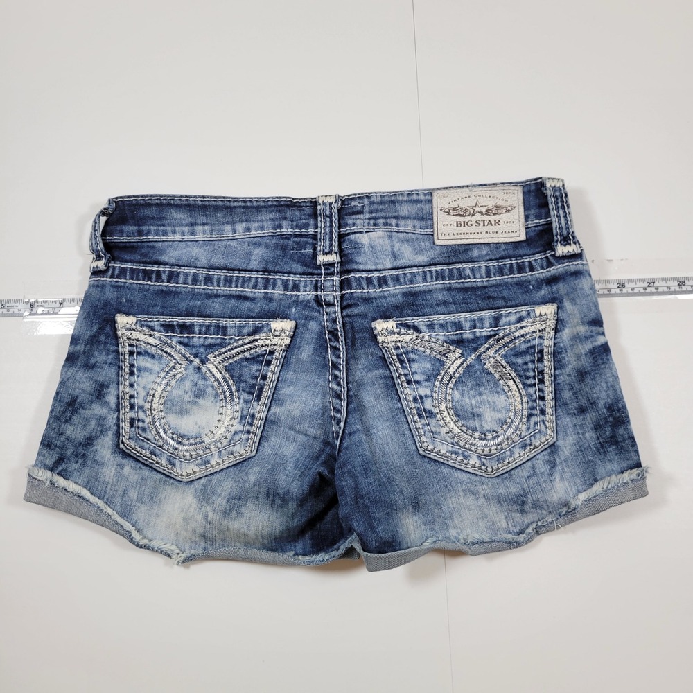 Big Star Liv Jean Shorts Women 28 Blue Excellent Acid Wash Distressed Frayed Hem - Picture 2 of 8